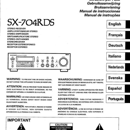 Pioneer SX-704 RDS Receiver Owners Manual