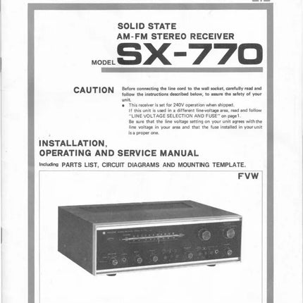 Pioneer SX-770 Receiver Owners Manual