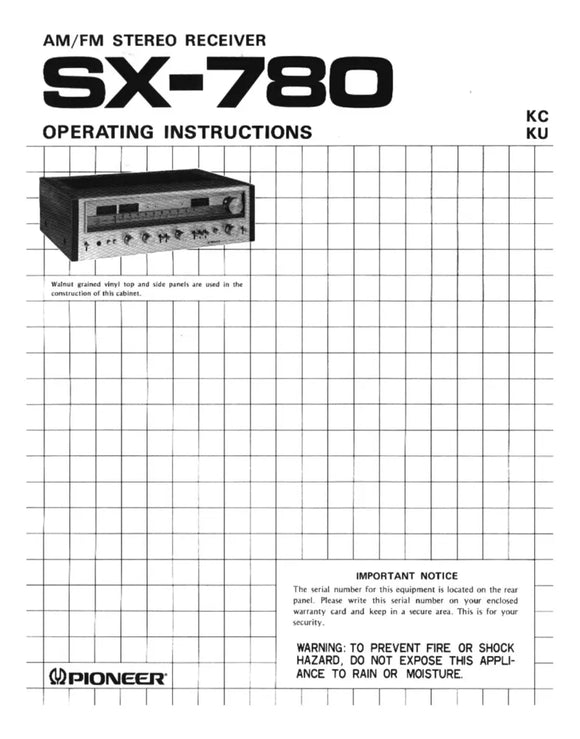 Pioneer SX-780 Receiver Owners Manual