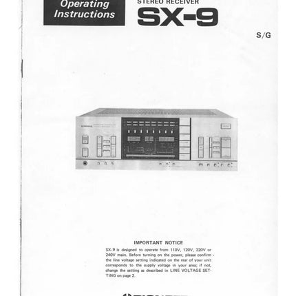 Pioneer SX-9 Receiver Owners Manual