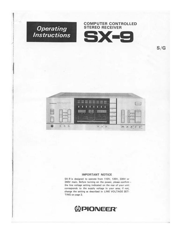 Pioneer SX-9 Receiver Owners Manual