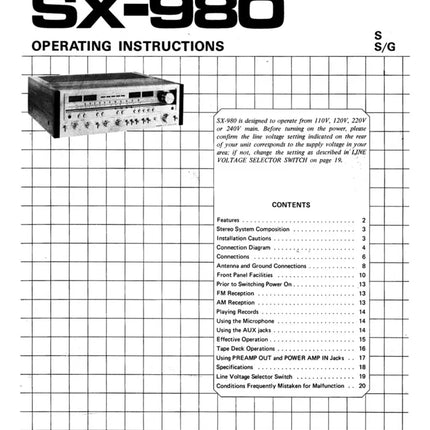 Pioneer SX-980 Receiver Owners Manual