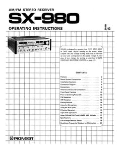 Pioneer SX-980 Receiver Owners Manual