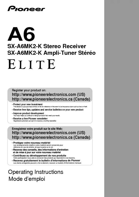 Pioneer SX-A6MK2 K Receiver Owners Manual