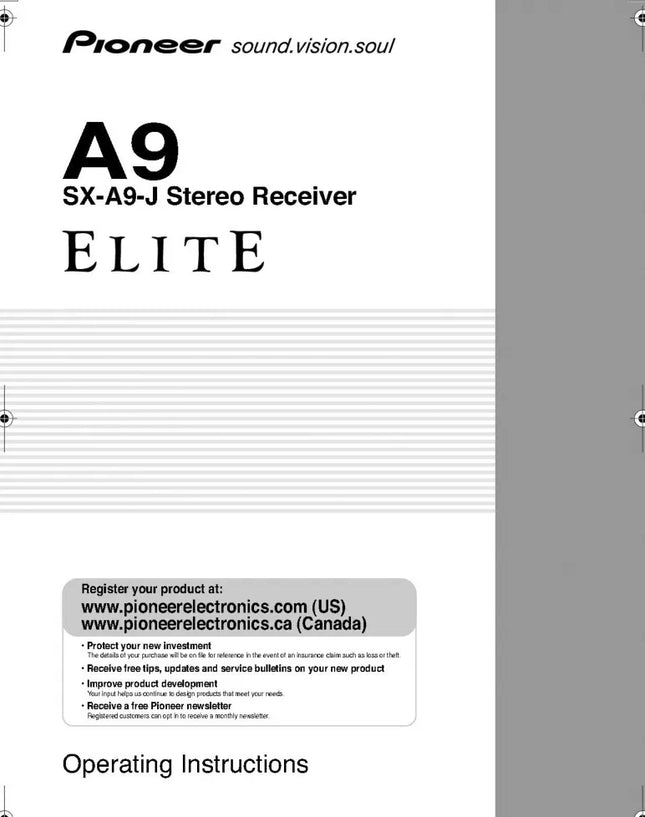 Pioneer SX-A9 J Receiver Owners Manual