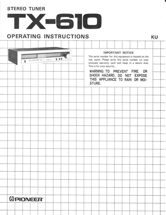 Pioneer TX-610 Receiver Owners Manual