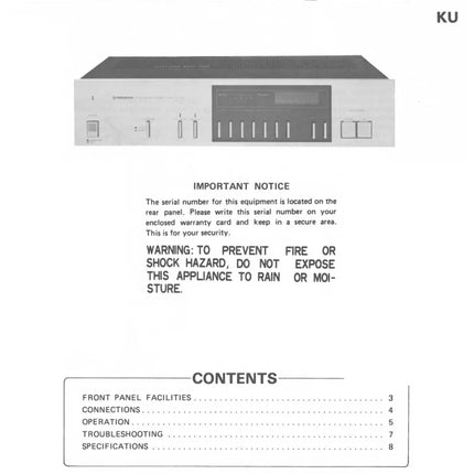 Pioneer TX-720 Receiver Owners Manual