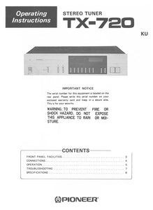 Pioneer TX-720 Receiver Owners Manual