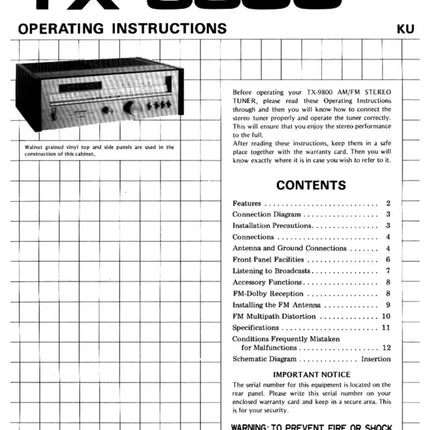 Pioneer TX-9800 Receiver Owners Manual