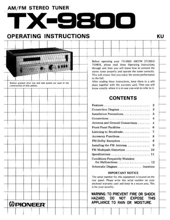 Pioneer TX-9800 Receiver Owners Manual