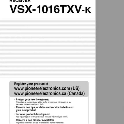 Pioneer VSX-1016TXV-Receiver Owners Manual