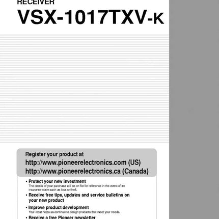 Pioneer VSX-1017TXVK Receiver Owners Manual