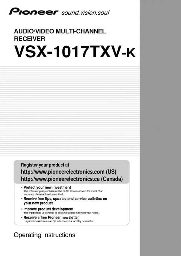 Pioneer VSX-1017TXVK Receiver Owners Manual