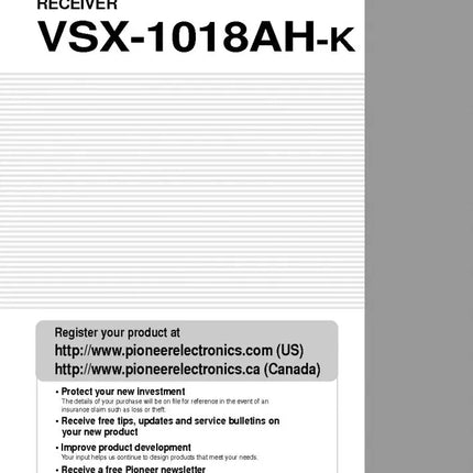 Pioneer VSX-1018AH Receiver Owners Manual