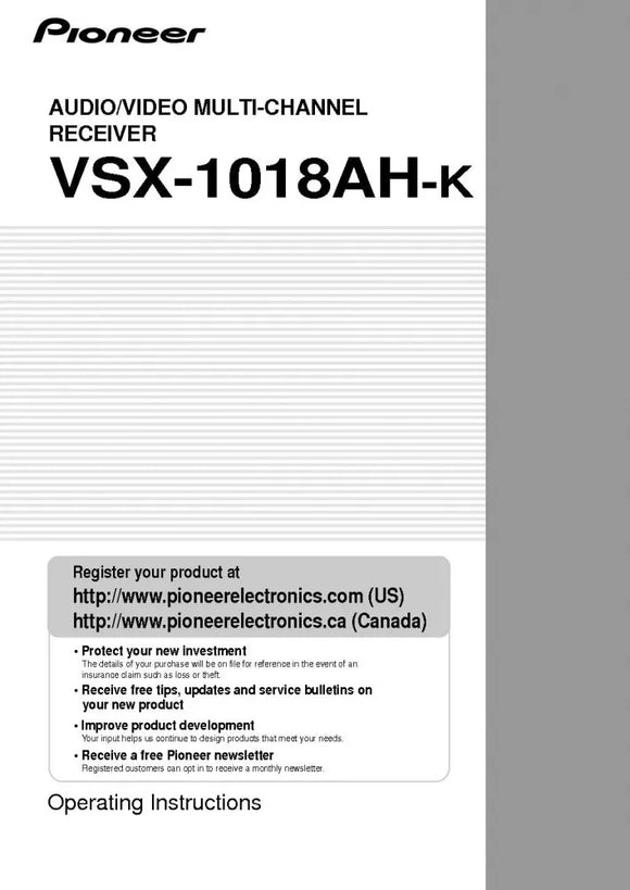 Pioneer VSX-1018AH Receiver Owners Manual