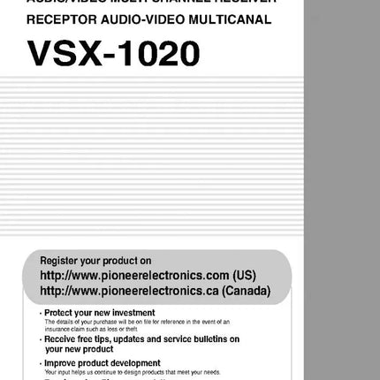 Pioneer VSX-1020 Receiver Owners Manual