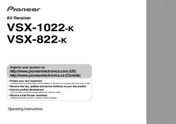 Pioneer VSX-1022 K Receiver Owners Manual