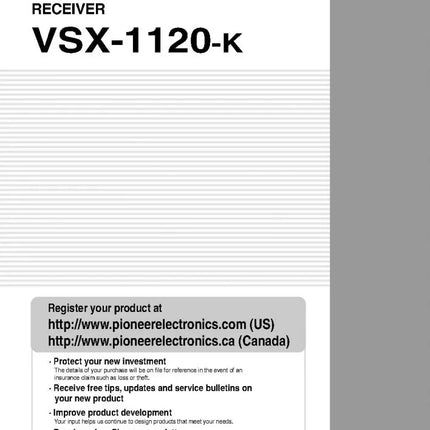 Pioneer VSX-1120 K Receiver Owners Manual