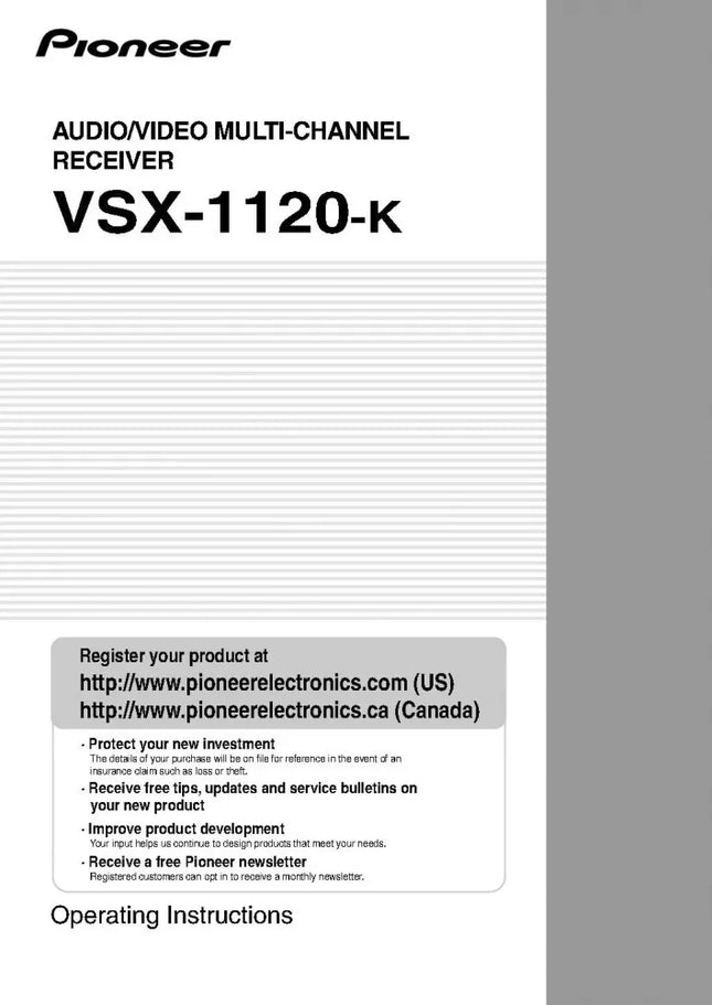 Pioneer VSX-1120 K Receiver Owners Manual