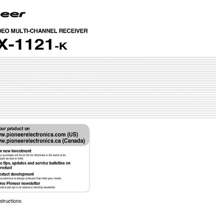 Pioneer VSX-1121 K Receiver Owners Manual