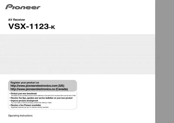 Pioneer VSX-1123 K Receiver Owners Manual