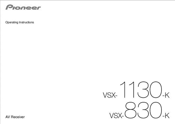 Pioneer VSX-1130 K Receiver Owners Manual