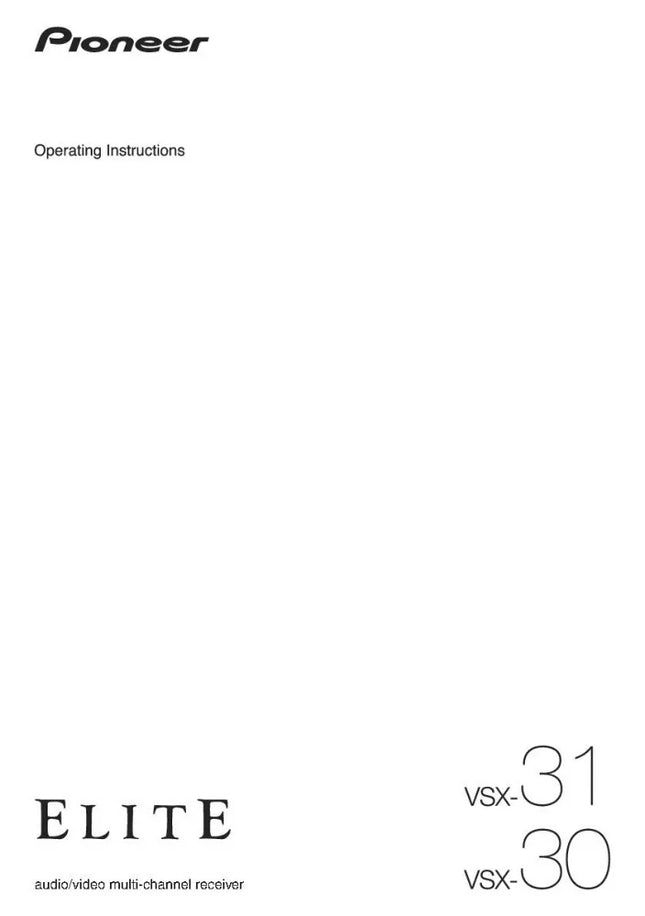 Pioneer VSX-30 Receiver Owners Manual