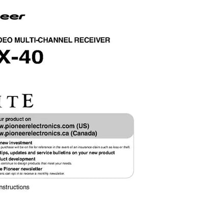 Pioneer VSX-40 Receiver Owners Manual