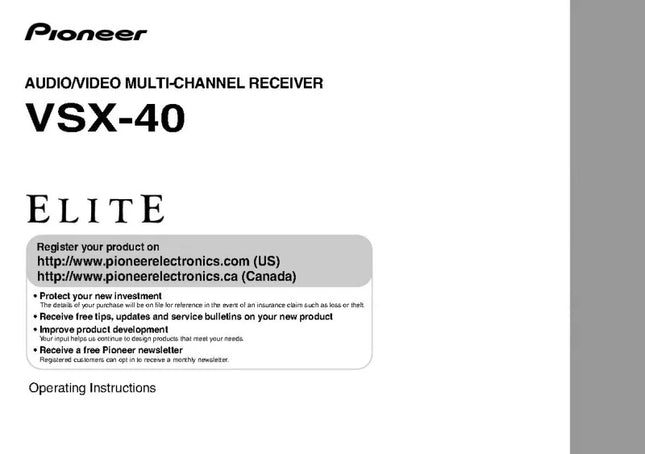 Pioneer VSX-40 Receiver Owners Manual