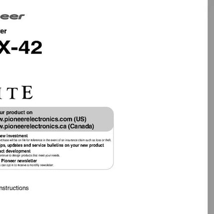 Pioneer VSX-42 Receiver Owners Manual