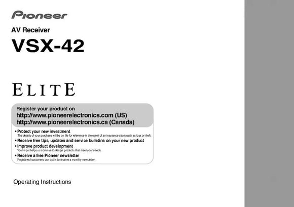 Pioneer VSX-42 Receiver Owners Manual