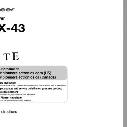 Pioneer VSX-43 Receiver Owners Manual