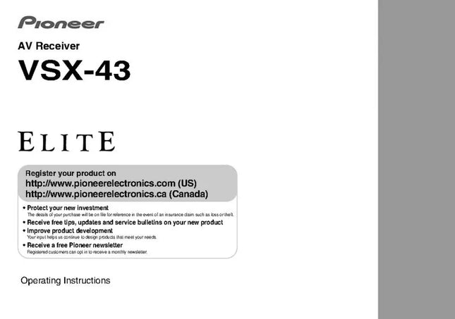 Pioneer VSX-43 Receiver Owners Manual