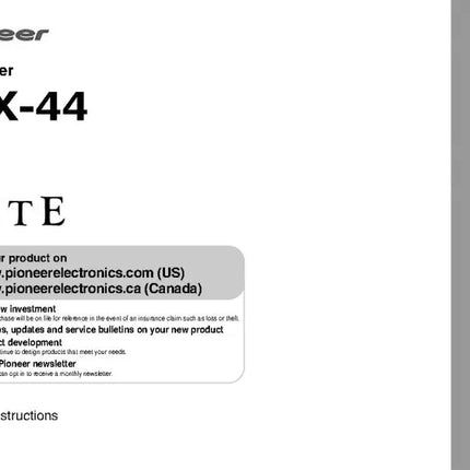 Pioneer VSX-44 Receiver Owners Manual