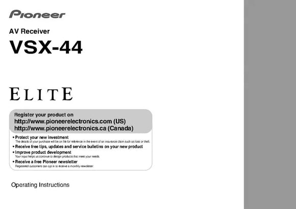 Pioneer VSX-44 Receiver Owners Manual