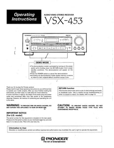 Pioneer VSX-453 Receiver Owners Manual