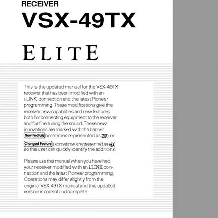 Pioneer VSX-49TX-Receiver Owners Manual