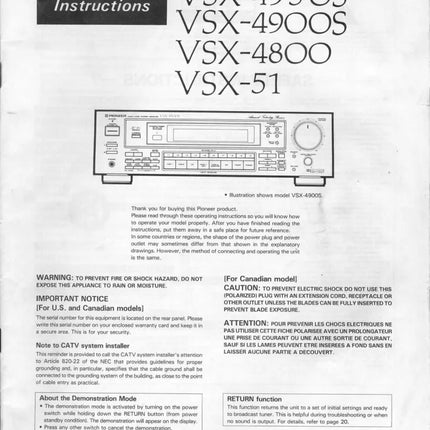 Pioneer VSX-51 Receiver Owners Manual