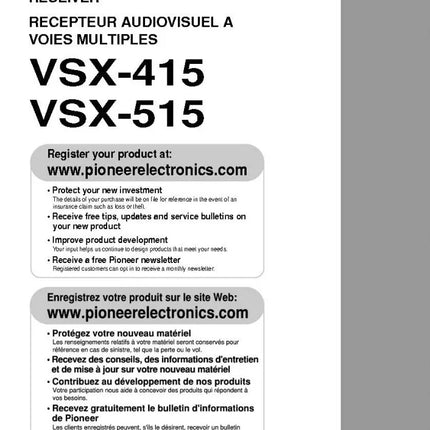Pioneer VSX-515 Receiver Owners Manual