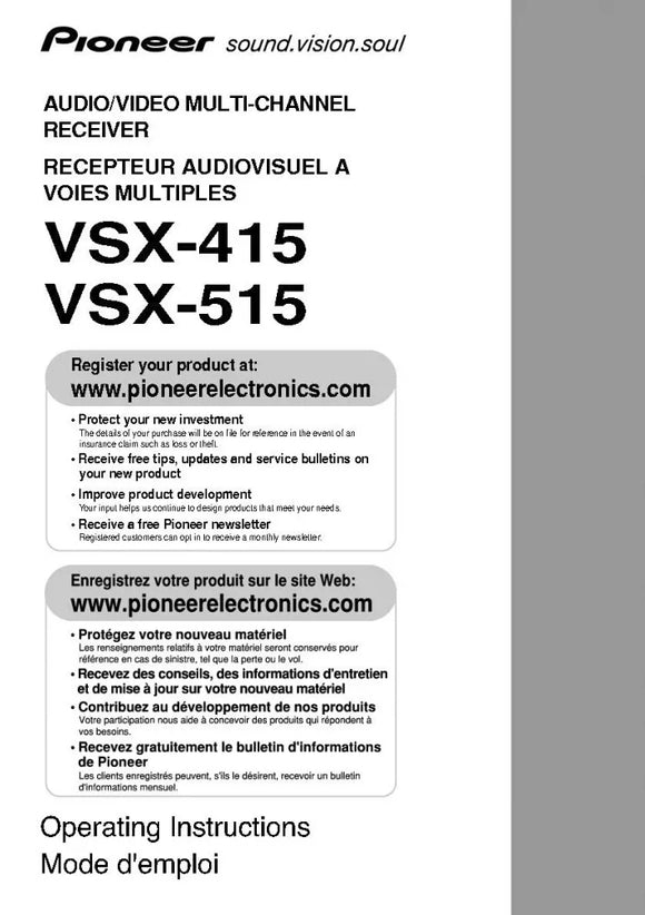 Pioneer VSX-515 Receiver Owners Manual