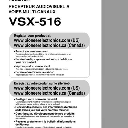 Pioneer VSX-516 Receiver Owners Manual