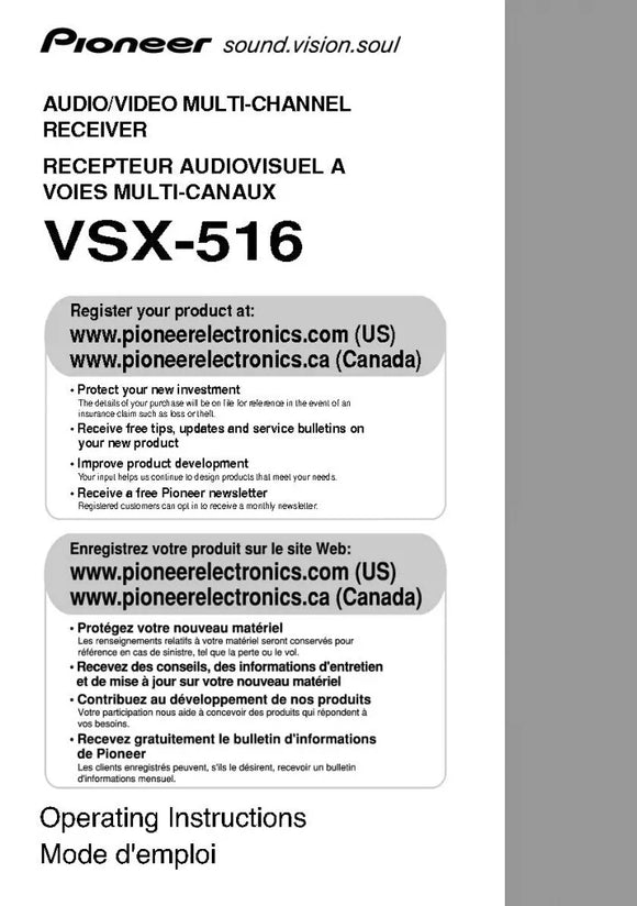 Pioneer VSX-516 Receiver Owners Manual