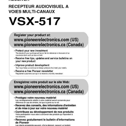 Pioneer VSX-517 Receiver Owners Manual