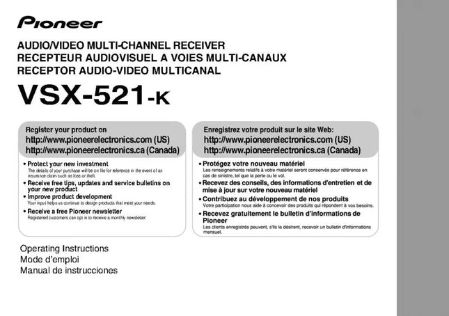 Pioneer VSX-521 k Receiver Owners Manual