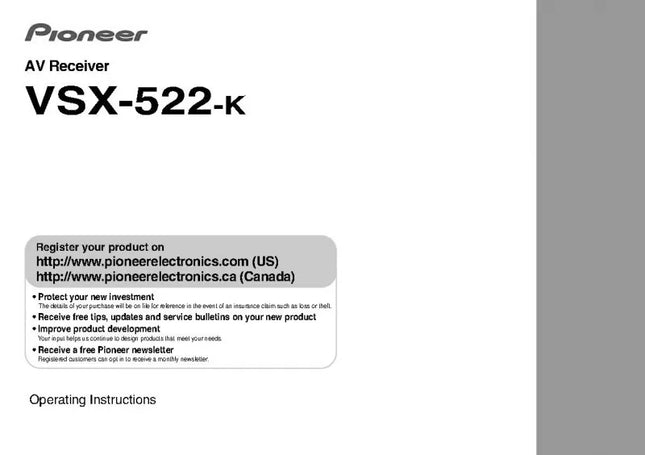 Pioneer VSX-522K Receiver Owners Manual