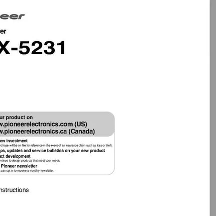 Pioneer VSX-5231 Receiver Owners Manual