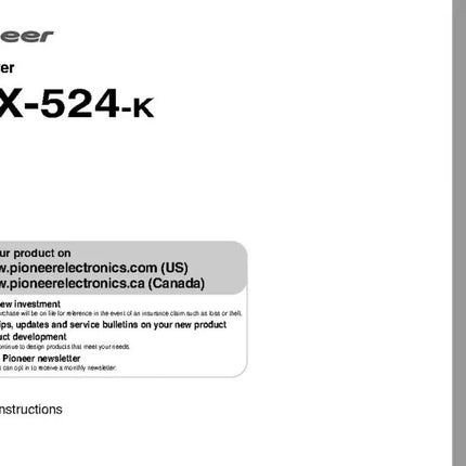 Pioneer VSX-524 K Receiver Owners Manual
