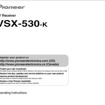 Pioneer VSX-530 K Receiver Owners Manual