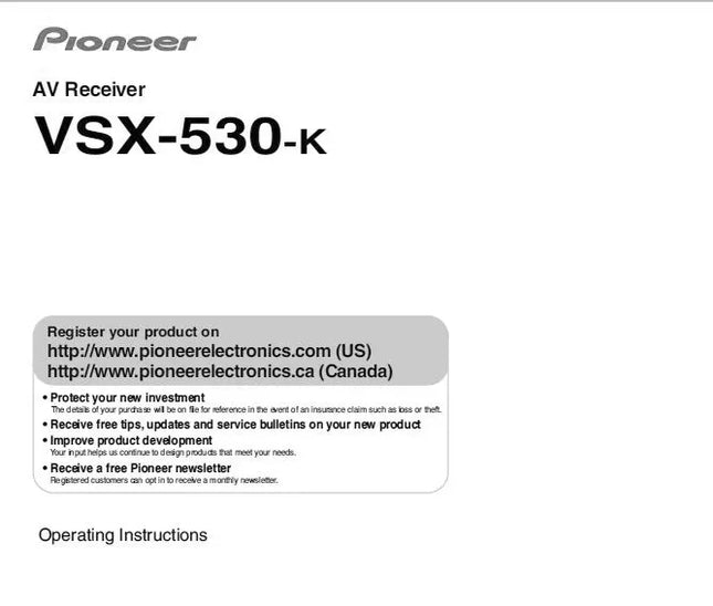 Pioneer VSX-530 K Receiver Owners Manual