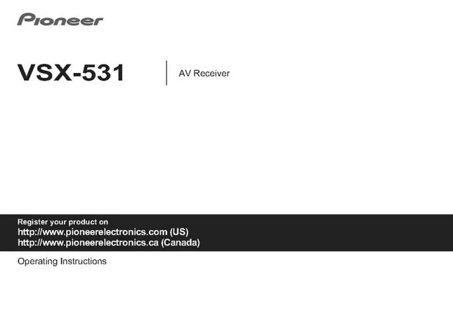 Pioneer VSX-531 Receiver Owners Manual
